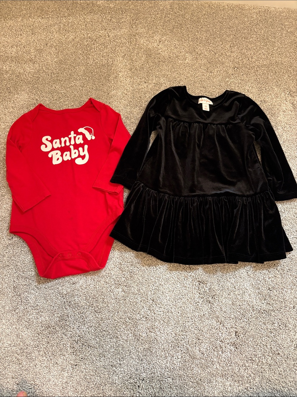 Cat & Jack Santa Baby Onesie & Black Velvet Dress Set 18 months